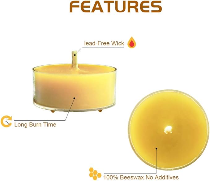 Natural Yellow Beeswax Tealight Candles - 12pcs - Organic Candle Natural Scent Smokeless Clean Burning