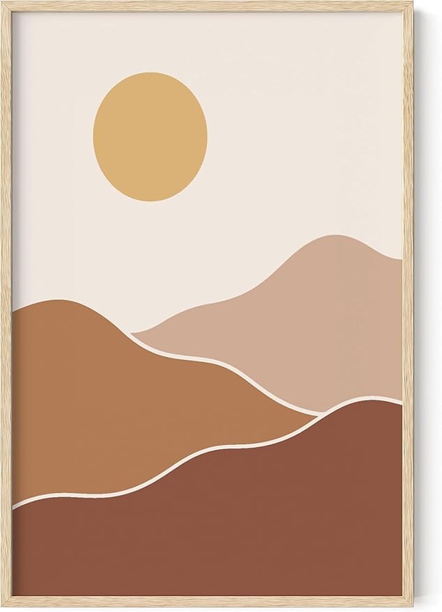 Organic Abstract Shapes Wall Art Minimalist Botanical Silhouette Earth Tones Terracotta Mid Century Modern 24x36 Inch Oak Wood Beige Framed Scandi Boho Print for Home Office