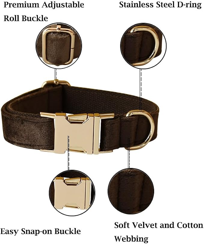 Velvet Dog Collar and Leash Set with Quick Release Metal Buckle | Bright & Stylish Leash and Collar Set, Soft Heavy Duty Pet Collars Adjustable for Samll Medium Large Dogs or Cats