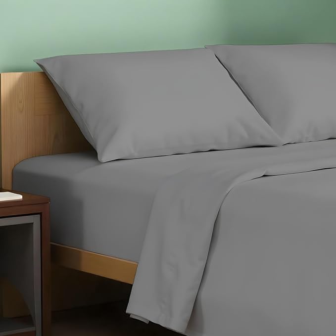 TEXAS LINEN CO. 100% Organic Cotton Sheets Twin XL Size - 3 PC Organic Cotton Percale Sheets Twin XL Set (Dark Grey), Soft, Crisp, Cooling Bedsheets, 16" Deep Pocket Hotel Bedding - GOTS Certified