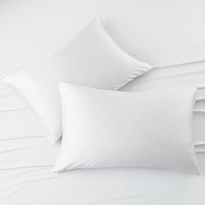 4 Pack Cooling Pillow Cases,Viscose Derived from Bamboo Pillow Protectors King Size Set of 4, 400 Thread Count Soft Silky Breathable Summer Pillow Cover with Zipper Hidden (4PCS, King,White)