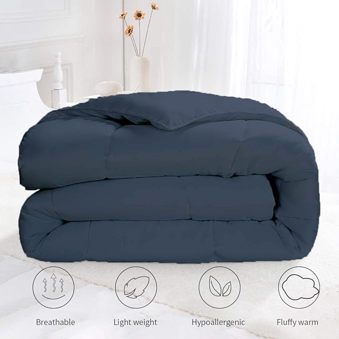 All Season Hypoallergenic Luxurious Down Alternative Cotton Comforter, Ultra-Soft 750 Fill-Power Grand King Size Measure 106" x 106", Steel Blue