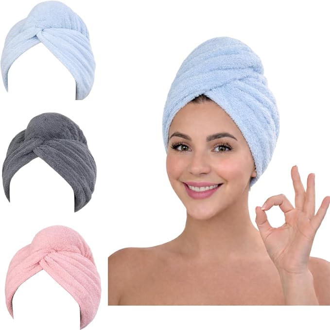 KELVO Microfiber Hair Towel Wrap for Women - Pack of 3, 350 GSM Super Absorbent Quick Dry Hair Turban, Anti-Frizz Head Wrap for Curly, Long & Thick Hair, Soft Hair Drying Towel (Solid, Mixed Color)
