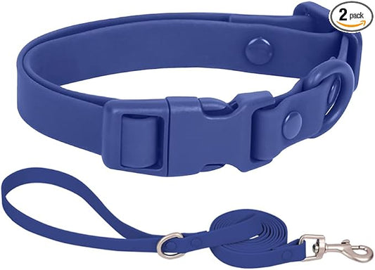 Ovale Waterproof Dog Collar Leash Combo Set, Durable and Easy to Clean, for Medium Dogs.(M, Dark Blue)