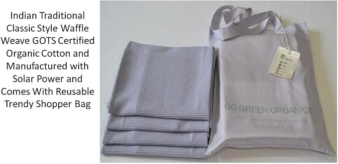 Waffle Hand Towels Pack of 4, 20X29 INCHES, 100% Natural Organic Cotton GOTS Certified (LANGUID Lavender) Super ABSORBANT & Quick Dry, NO SOFTENERS, Environment Friendly