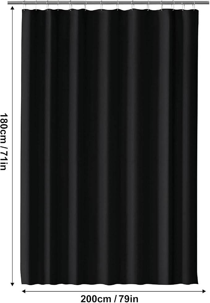timecity Black Shower Curtain Liner with 3 Magnets Plastic Bath Curtain Thickened Water Proof Quick Drying Shower Curtain Set with 12 White Plastic Hooks Shower Liner for Bathroom Shower,71x79inch