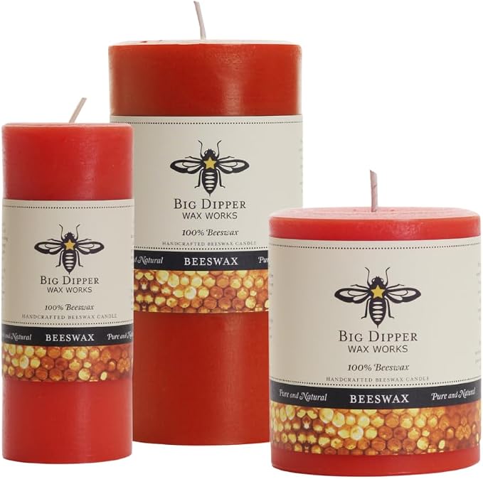 Big Dipper Wax Works Pumpkin Orange Pillar Candle, 40-Hour Long Burn, Pure Beeswax Candle, 2" x 4.75”