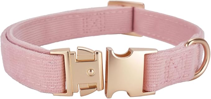 Soft Corduroy Dog Collar and Leash Set Adjustable Durable Dog Collars with Metal Buckle and Lead for Female Large Dogs,Baby Pink