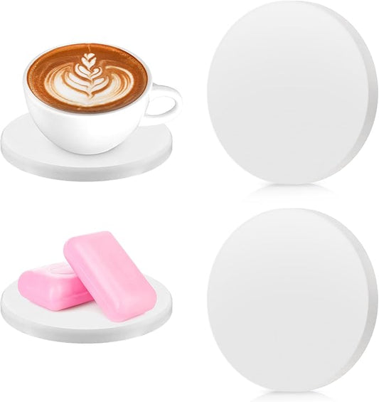 Water Absorbent Diatomite Coasters, 2 PCS White Water Absorbing Stone Tray for Sink Fast Drying Stone Sink Tray Diatomaceous Earth Soap Holder Dish Bathroom Trays for Soap Drink Bottle (Round)