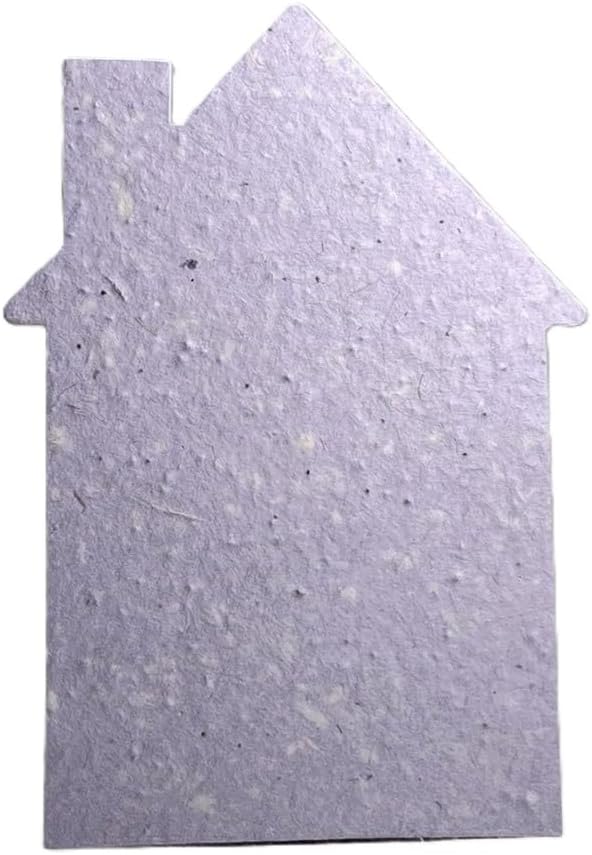 Of The Earth Handmade Paper - Wildflower Seed Paper House Shaped Cards - w/Seeds & Petals - 5" x 7" - Set of 8 - Guides & Envelopes Included (15s Lavender)