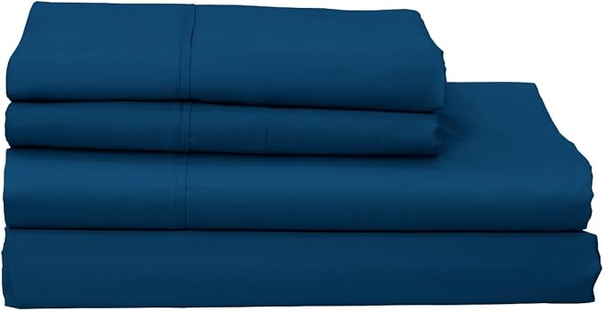 Organic Cotton Long Staple Silky Soft Single Pick Sateen Bed Sheet Set - Luxurious & Premium Hotel Quality - GOTS Certified - Solid Dyed (Moroccon Blue, King (U.S. Standard))