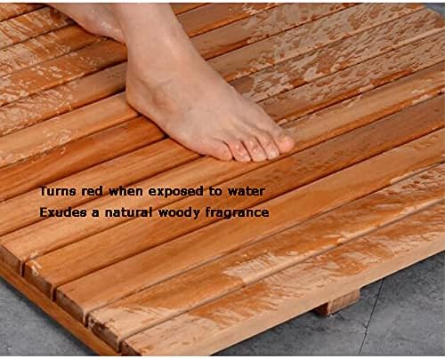 U/D Bath Mats Rugs, Wooden Sturdy Water Proof Bathroom Board, for Signature Living Bamboo Bath Mat for Bathroom, Outdoor Shower,Natural Wood,90x80cm
