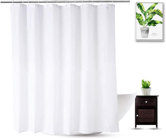 Fabric Shower Curtain Liner 70 x 74 Inch, Water-Repellent Polyester Long Bathroom Shower Curtains Spa and Hotel Quality, Machine Washable, White