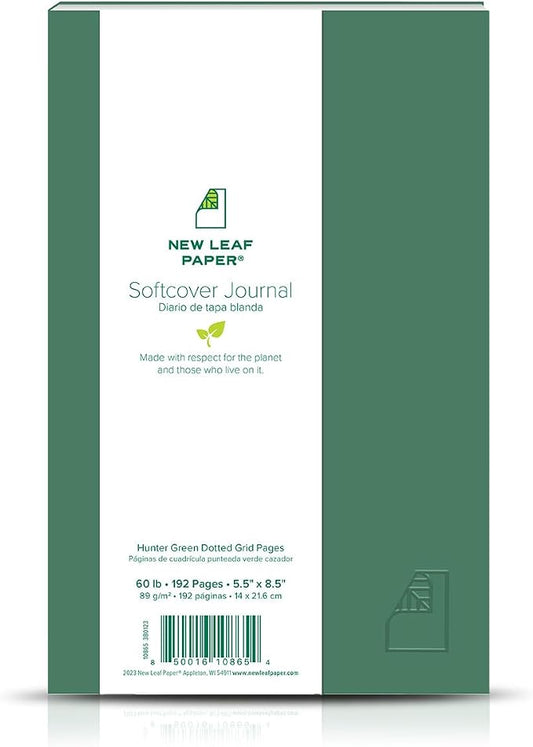 100% Recycled Softcover Dotted Grid Journal, Hunter Green, 8.5" x 5.5", 192 Pages, Embossed, Perfect Bound, FSC Certified, Made in USA
