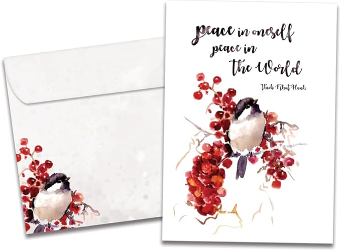 Tree-Free Greetings - Season's Greeting Cards - Artful Designs - 10 Cards + Matching Envelopes - Made in USA - 100% Recycled Paper - 5 x 7 - Peace in the World (HB54432)