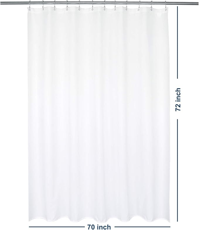 Barossa Design Waterproof Fabric Shower Curtain Liner Microfiber 70" W x 72" H - Hotel Quality, Machine Washable, White Shower Liner for Bath Tub, 70x72 Inches