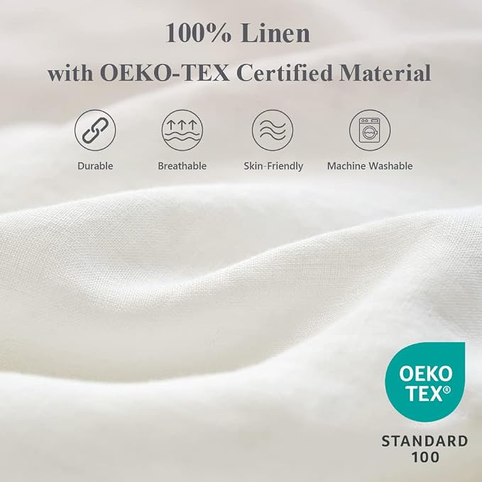 Simple&Opulence 100% Linen Duvet Cover Set 3pcs with Bowknot Ties Closure Natural French Washed Flax Solid Color Soft Breathable Farmhouse Bedding - White, Queen Size