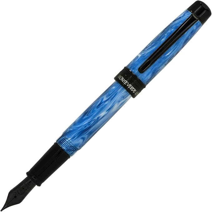 Monteverde USA Prima Blue Swirl Fountain Pen - Flex Nib, Handcrafted Resin, JoWo Nib, Refillable, Luxury Gift Box