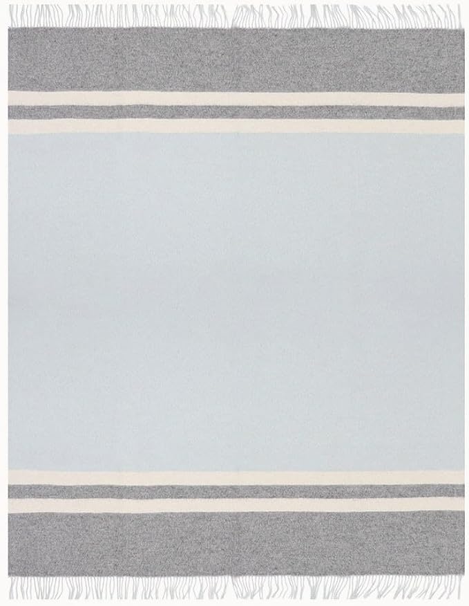 Superfine Alpaca Wool Throw Blanket - Lightweight Alpaca Merino Wool Throw Blankets | Soft Peruvian Alpaca Blanket Wool Blanket Striped Design 63" x 52" (Sky Blue/Soft Gray/Ivory)