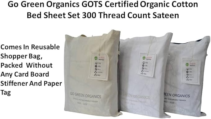 Organic Cotton Long Staple Silky Soft Single Pick Sateen Bed Sheet Set - Luxurious & Premium Hotel Quality - GOTS Certified - Printed & Dyed Combination - Deep Pocket - Easy Care - Queen