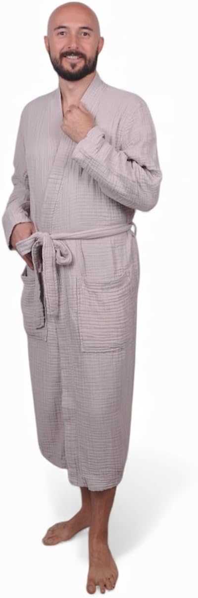 Muslin Bathrobe - Cotton Gauze Robe for Women and Men - Lightweight Breathable Summer Kimono - Boho Spa/Maternity Robe