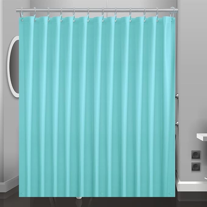 Aqua Blue Plastic Shower Curtain Or Liner, 72x72 Inch Lightweight Teal Blue Plastic Bathroom Shower Showroom Inner Curtain with Rustproof Metal Grommet Holes and Weighted Magnets