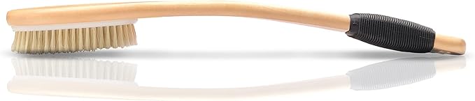 OWIIZI Bath Brush with Cellulite Massagers, Wooden Curved Long Handle Antiskid Dry Brushing Body Brush for Exfoliating, Natural Bristle Back Scrubber for Shower Use Wet or Dry for Men Women Elders