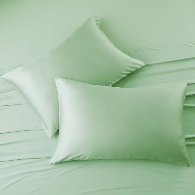 4 Pack Cooling Pillow Cases,Viscose Derived from Bamboo Pillow Protectors King Size Set of 4, 400 Thread Count Soft Silky Breathable Summer Pillow Cover with Zipper Hidden (4PCS, King,Sage Green)