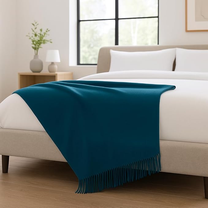 Lincove Pure Cashmere-Merino Wool Blanket - Warm & Soft Throw Blanket - 74"x55" Comfortable and Cozy Throw Blankets for Couch, Sofa, or Chair - Lightweight and Classic Throws - Teal