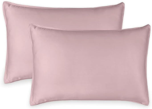 Queen Pillowcases by Pure Bamboo, Genuine 100% Organic Viscose Derived from Bamboo, Luxuriously Soft & Cooling, Double Stitching, Envelope Closure (2 Queen Pillowcases, Dusty Pink)