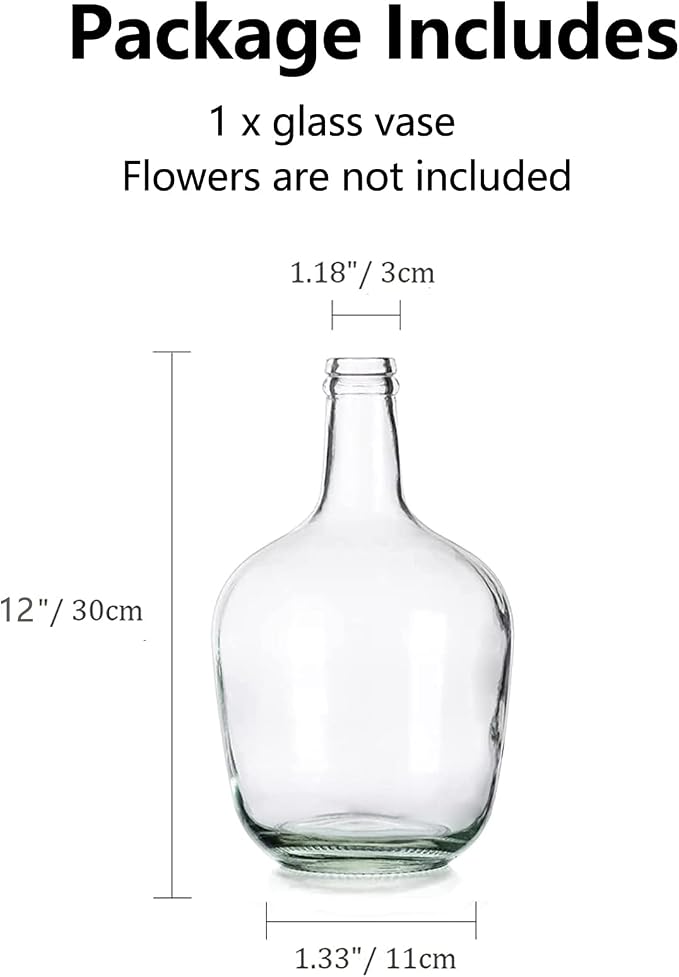 Hewory Large Glass Vase for Decor, 12in Clear Tall Farmhouse Decorative Floor Vase, Round Bubble Balloon Glass Jug Vases for Coffee Table Fireplace Mantel Entryway Living Room Bedroom Kitchen