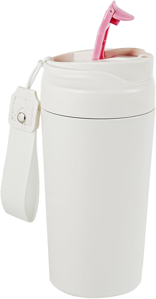 16oz Ceramic Travel Mug with Lid- 100% Real Ceramic Liner (No Coating), Heat-Resistant Outer Wall, Leak-Proof Lid with Detachable Strap, Fits Car Cup Holder