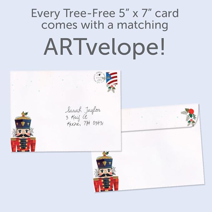 Tree-Free Greetings - Season's Greeting Cards - Artful Designs - 12 Cards + Matching Envelopes - Made in USA - 100% Recycled Paper - 5 x 7 - Nutcracker Joy (VP80735)