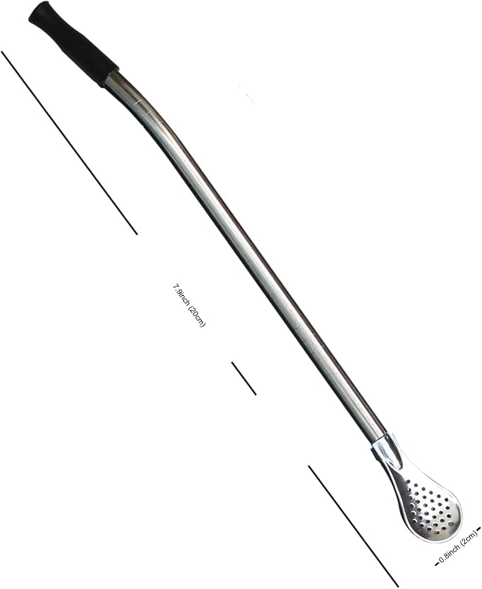 Reusable Bombilla Yerba Mate Straw - Stainless Steel Removable Spoon Style Filter with Soft Silicone Tip - Metal Straw for Drinking Loose Leaf Tea, Coffee - Includes Cleaning Brush by Beruth（Black）