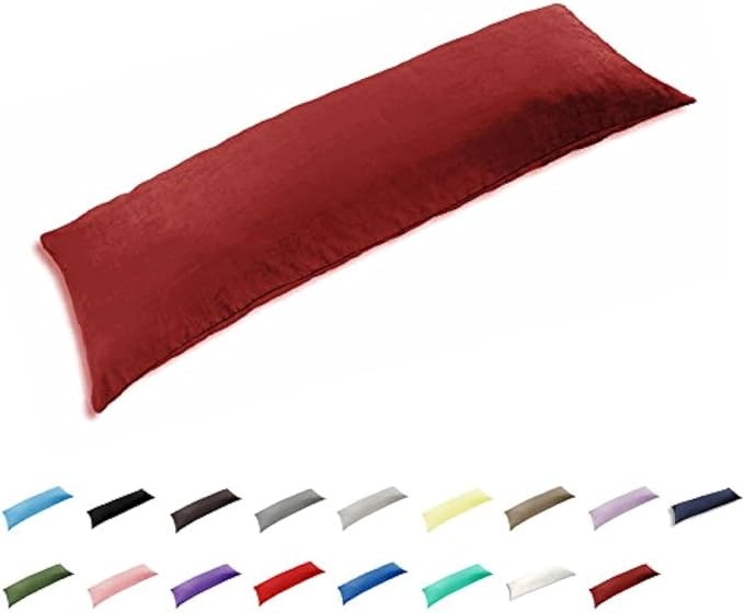 TAOSON 100% Cotton 300 Thread Count Envelope Style Body Pillow Cover Pillowcase Pillow Protector Cushion Cover Non Zippered Only Cover No Insert (Wine Red,20"x54") Fits 21 x 54