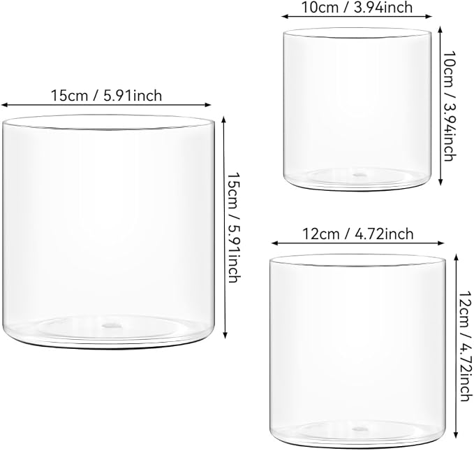 Acrylic Flower Vase Cylinder, 3 Packs Clear Plastic Vase for Centerpieces - Shatterproof Wedding, Event & Home Decor Vase,3.94", 4.72", 5.9" Short Round - 3 Pcs Clear