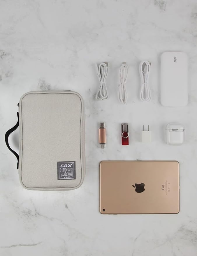 GOX Cable Organizer Pouch – Case for Chargers and Cords, Cord Organizer Travel Black, Small Cable Organizer Bag for Earbuds & Tech Accessories(BEIGE-Large)
