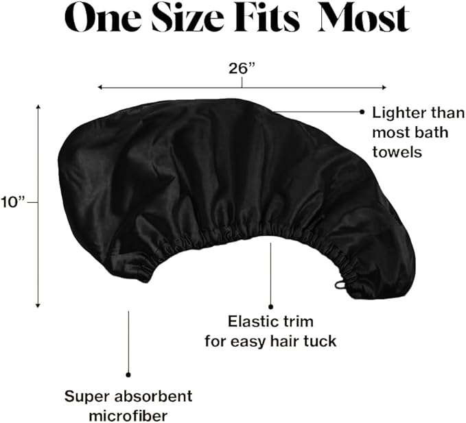Satin Microfiber Hair Towel Wrap for Women - Super Absorbent, Quick Dry, Anti-Frizz - for Long and Short Hairs, Turbans for Women, Wet and Curly Hair Wrap (Black)