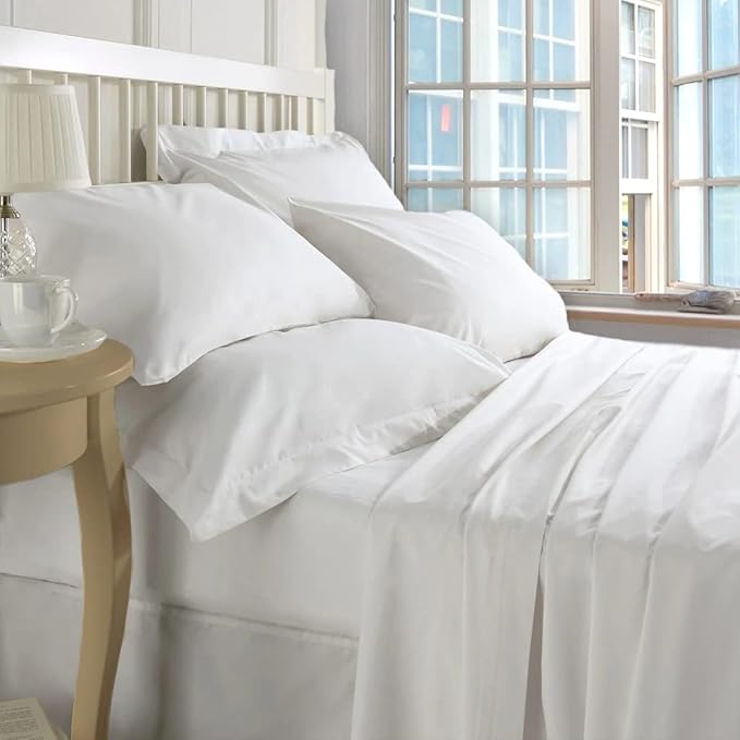 OrganicTextiles Organic Cotton 410 Thread Count Bed Sheets with Pillowcase, GOTS Certified - (Queen, White) - (4 Piece Set)