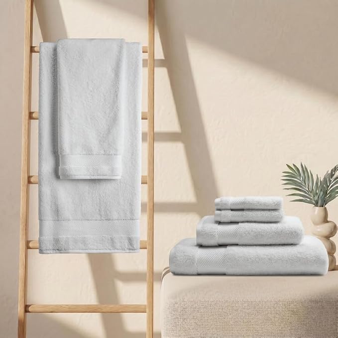 BIOWEAVES 100% Organic Cotton 700 GSM Luxury Bath Towels for Bathroom 30" x 58" GOTS Certified - Silver, Pack of 2