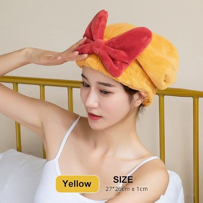 Microfiber Hair Drying Caps for Women Yellow | Ultra Absorbent Hair Towels Wrap Turban,Microfiber Bath Towels Bow Shower Cap for Wet Hair,Great Hair Products Gift for Girls