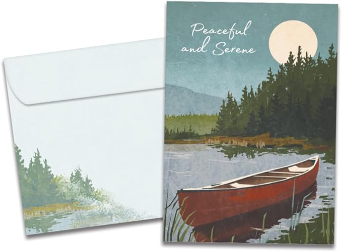 Tree-Free Greetings - Birthday Cards - Artful Designs - 1 Card + Matching Envelope - Made in USA - 100% Recycled Paper - 5"x7" - Serene Canoe (GO65472)