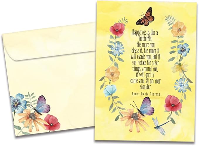 Tree-Free Greetings - Birthday Cards - Artful Designs - 1 Card + Matching Envelope - Made in USA - 100% Recycled Paper - 5"x7" - Happy Butterflies (GO65471)