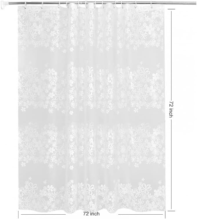 TIKABC Shower Curtain Liner, 4G PEVA Shower Liner, Plastic Waterproof Shower Curtains, with Grommet Holes and 3 Magnetic Weights(White Flower)