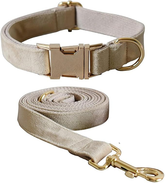 Velvet Dog Collar and Leash Set with Quick Release Metal Buckle | Bright & Stylish Leash and Collar Set, Soft Heavy Duty Pet Collars Adjustable for Samll Medium Large Dogs or Cats