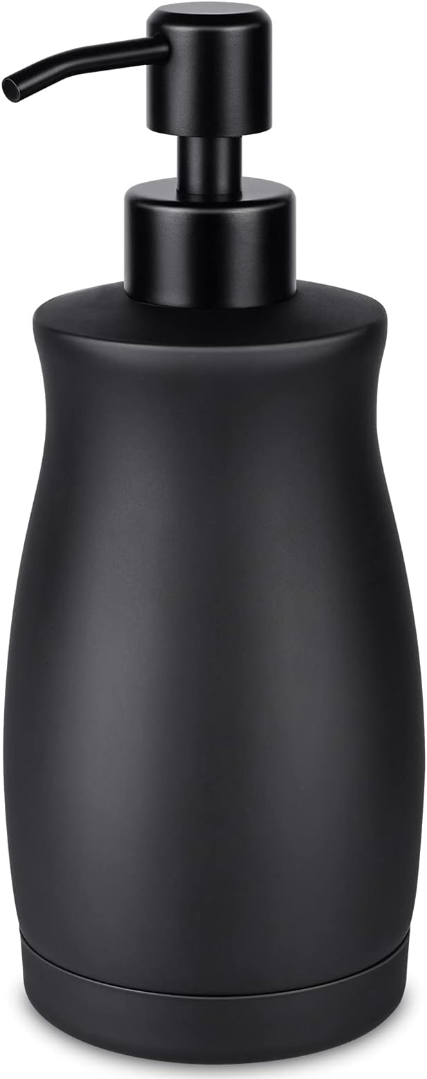 Stainless Steel Countertop Matte Black Soap Dispenser Liquid Bottle for Kitchen & Bathroom Hand Dish Lotion (Matte Black, 390ml/13oz)