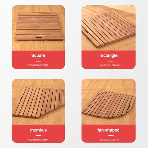 Teak Shower Mat Foldable Luxury Wooden Non-Slip Wood Bath Mat for Bathroom Bathtub Indoor Outdoor,Personalized Non Slip Wooden Bath Mat Bamboo Shower Mat Solid Wood Absorbent Shower Mat with