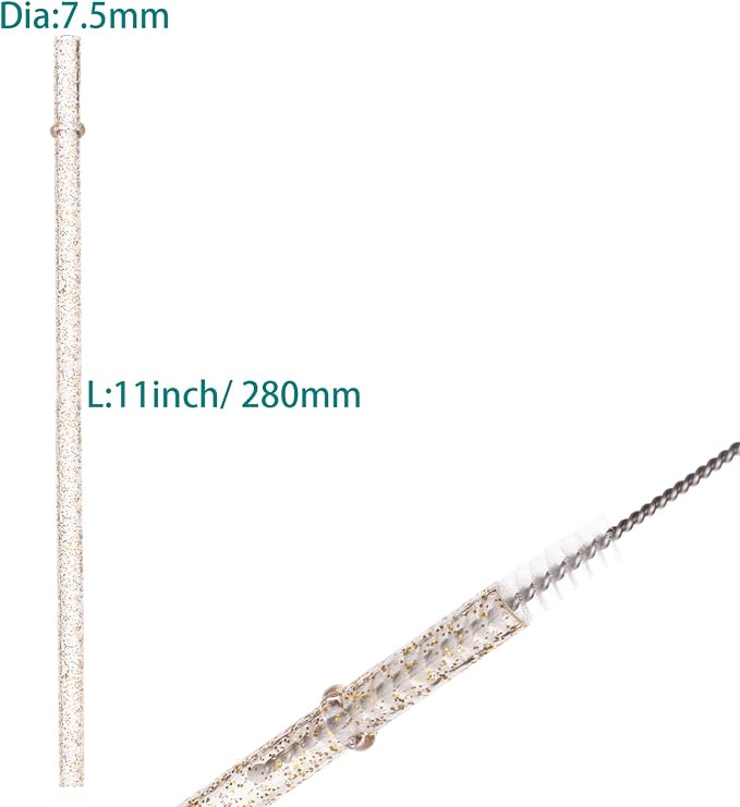 Dakoufish 12 Piece 11 Inch Reusable Straws Gold Glitter Plastic Drinking Straw Plus one Cleaning Brush (11 Inch,Clear Gold Glitter)