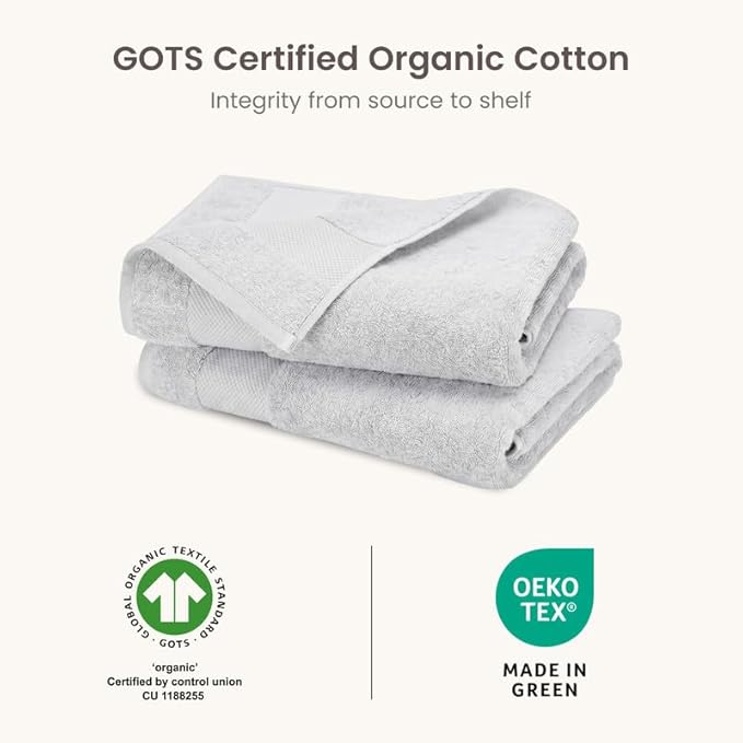 BIOWEAVES 100% Organic Cotton 700 GSM Luxury Bath Towels for Bathroom 30" x 58" GOTS Certified - Silver, Pack of 2