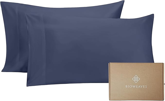 Bioweaves 100% Organic Cotton King Pillow Cases 300 Thread Count Soft Sateen Weave GOTS Certified – King Size, Set of 2, Mineral